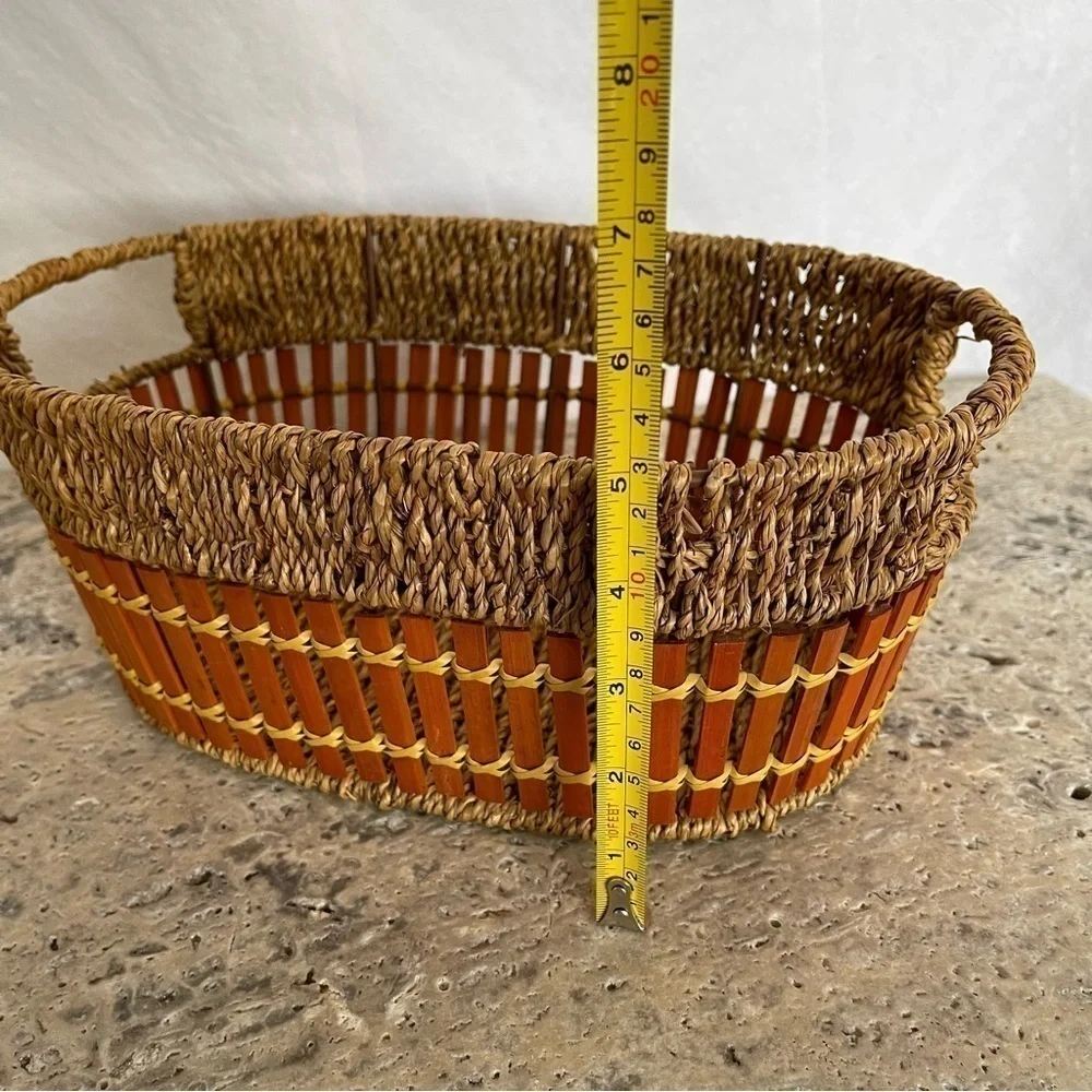 Unique, vintage, oval, boho rattan and bamboo decorative fruit/storage basket
